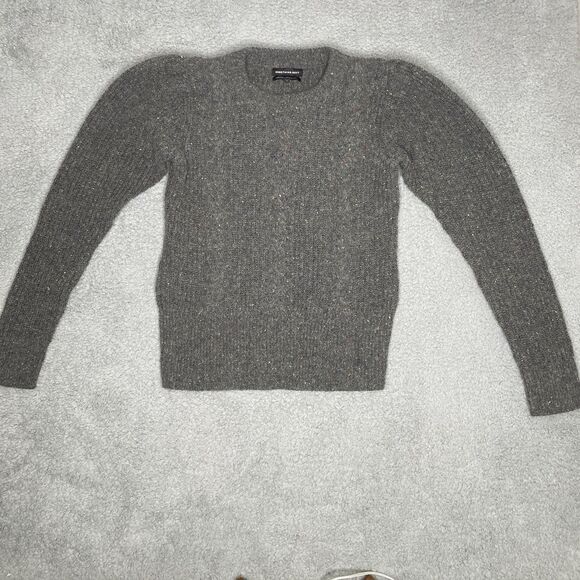 Something Navy Cable Knit Sweater Womens Small Gray Puff Shoulder Speckled Wool - Picture 2 of 14